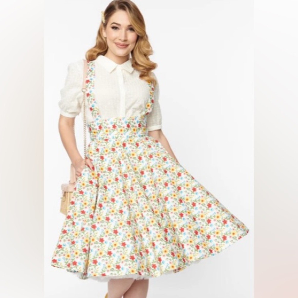 Vintage Floral Suspender Dress